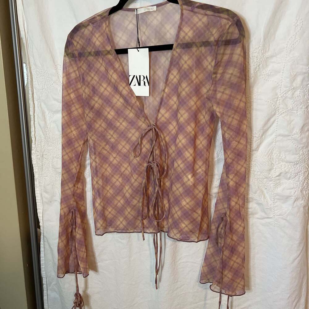 ZARA Printed Mesh Tie-Front Top and Maxi Skirt Set